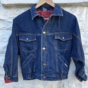 Woman's Large Vintage Jordache Denim Jacket with Red Accents.